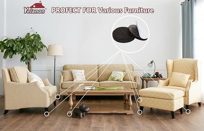 Yelanon Felt Furniture Pads - 182 Pcs Premium Felt Pads for Chair Legs, Furniture, Floor Protectors for Hardwood Floors, Black & Brown