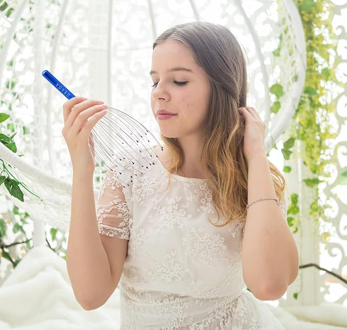 USAGA 36 Fingers Head Massager Scalp Massager Head Scratcher, Stocking Stuffers Gift for Scalp Body Relaxing (Blue)