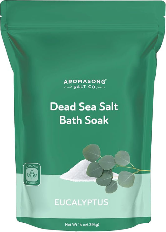 Aromasong Dead Sea Salt - Fine Grain Spa Bath Salt Eucalyptus Scent 14 Oz – 100% Pure & Natural - Soak for Women & Men for Skin Issues and to Relax Tired Muscles
