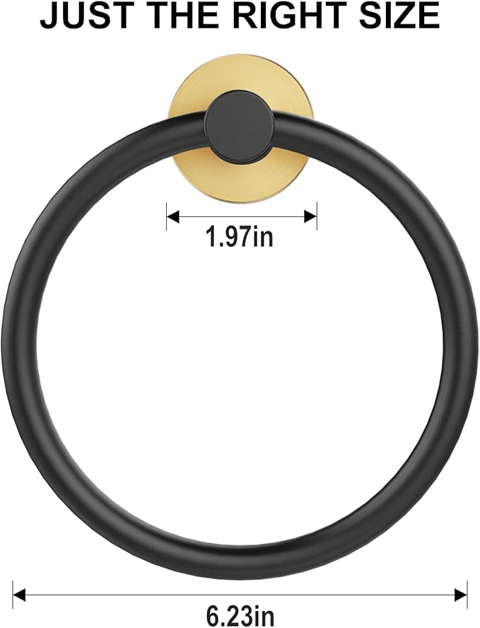 SetSail Towel Holder for Bathroom Wall Stainless Steel Hand Towel Ring Heavy Duty Towel Hanger for Bathroom, Black and Gold