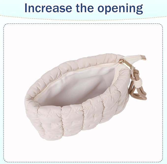 Puffy Quilted Makeup Bag Cosmetic Bag Equipped with a Detachable Handle Cute Zipper Pouch for Storage Clutch for Women(khaki)