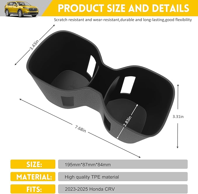 Cup Holder for 2023-2025 Honda CRV Center Console Cup Holder Insert TPE Cupholder Coaster Liner for 2023 2024 2025 CR-V Interior Accessories Black