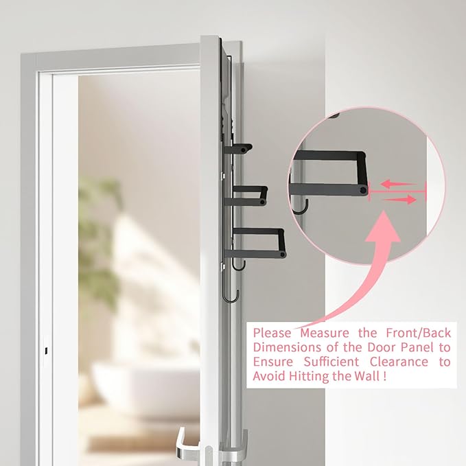Over The Door Towel Rack, Towel Rack with Hooks for Door Hanging, Door Towel Bar, Over Door Towel Racks for Bathroom (Black)