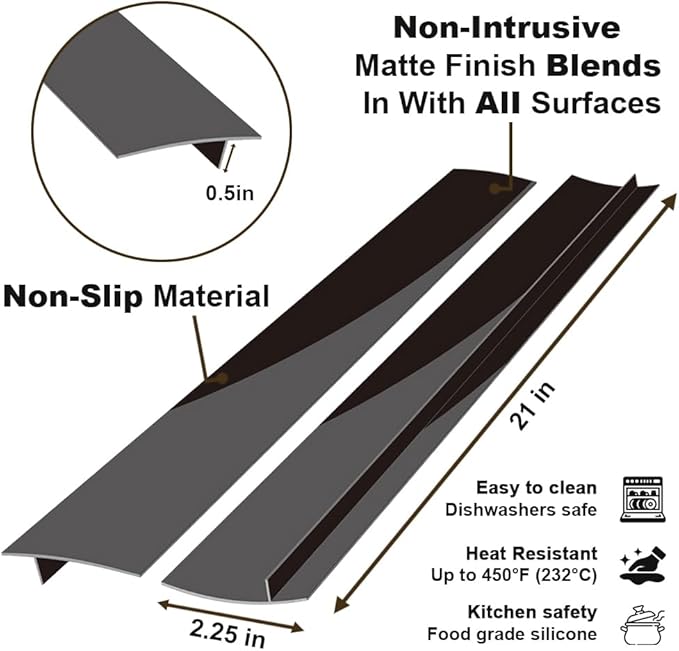 Silicone Kitchen Stove Counter Gap Covers, Anti-Slip Non-Tacky Filler Seals Spills Between Counter, Stovetop, Oven, Washer, Set of 2 (21 Inches, Black) by Gosmol