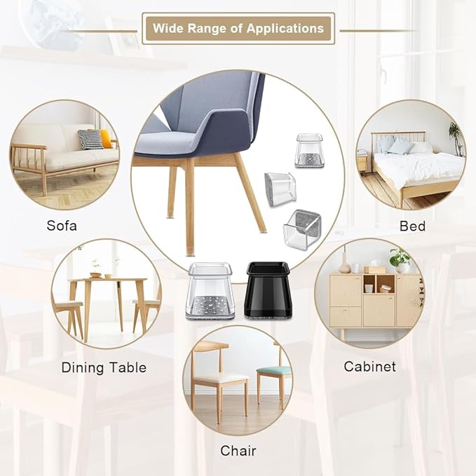 32 Pcs Square Chair Leg Protectors for Hardwood Floors, Felt Furniture Floor Protectors with Silicone Caps, Extra Large Size (Fits Chair Legs with Side Length: 1-5/8" to 2")