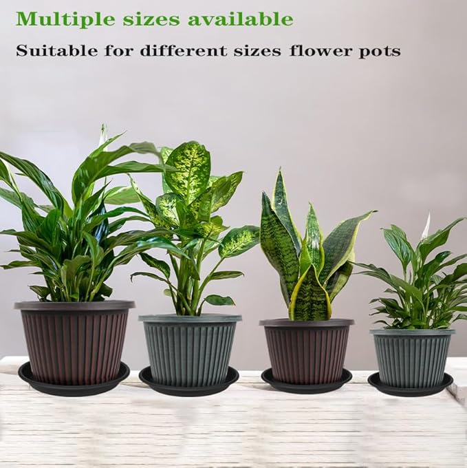 Grjoprt Large Plant Saucer 16 inch, 4 Pack Heavy Sturdy 17 inch Plastic Plant Tray for Planter, Flower Saucers for Indoors, Flower Pots Saucers, Plant Drainage Tray Round 14"/15"/16" (Black)