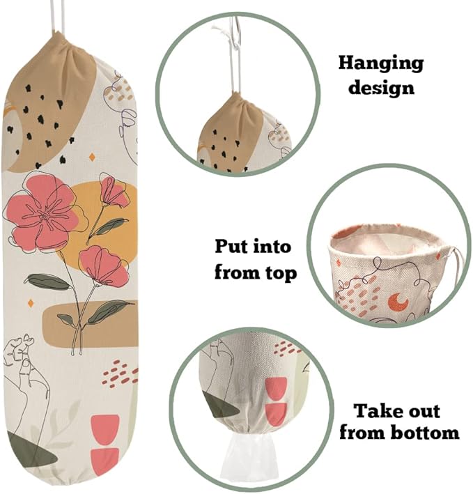 2PCS Boho Plastic Bag Holder for Kitchen Essentials, Reusable Hanging Grocery Bag Organizer, Washable Large Grocery Trash Garbage Bags Storage Dispenser Boho Kitchen Decor-07