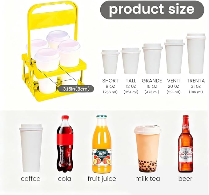 musbus Reusable Drink Carrier with Handle for Delivery Drivers, Portable Cup/Coffee Holder Accessories for Delivery, Foldable Drinks Caddy with Tray, Car Durable Plastic Festive Bottle, Vacation