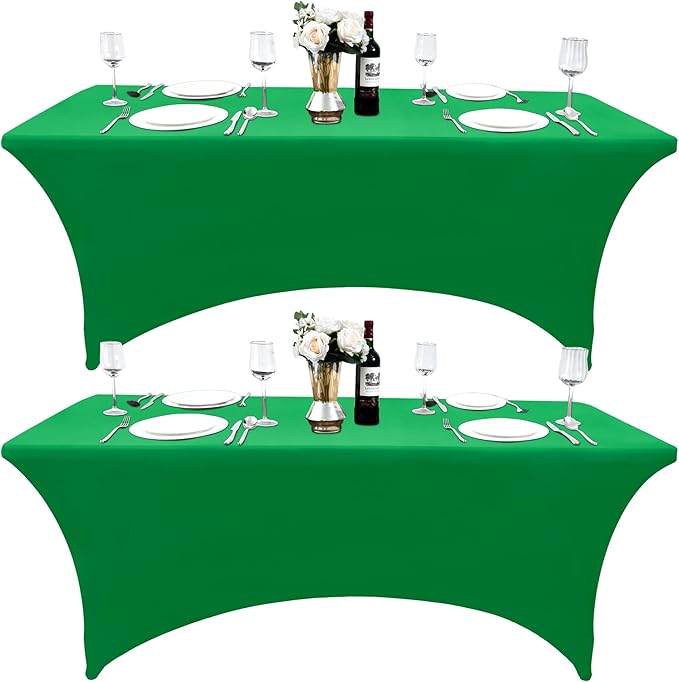 ZarzaaSik 2-Pack 8ft Spandex Table Covers for Rectangle Folding Tables - Washable Elastic Tablecloth - Ultimate Fitted Table Protector for Birthday Parties, Trade Shows, Banquet