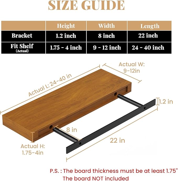Floating Shelf Bracket Heavy Duty Shelving Brackets,Decorative Floating Shelf Hardware Black,Hidden Metal Shelf Support Bracket Heavy Duty Floating Mantel Bracket(22X8X1.2-Metal Jig)