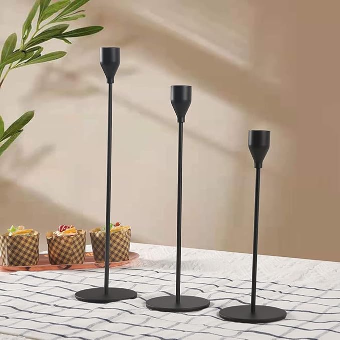 Matte Black Taper Candle Holder Set of 6, Tall Candlestick Holders, Metal Vintage Candle Stickers Long Holder Set, Pillar Decorative Candle Holder Fits 3/4 Inch Candle for Wedding, Dinner, Party