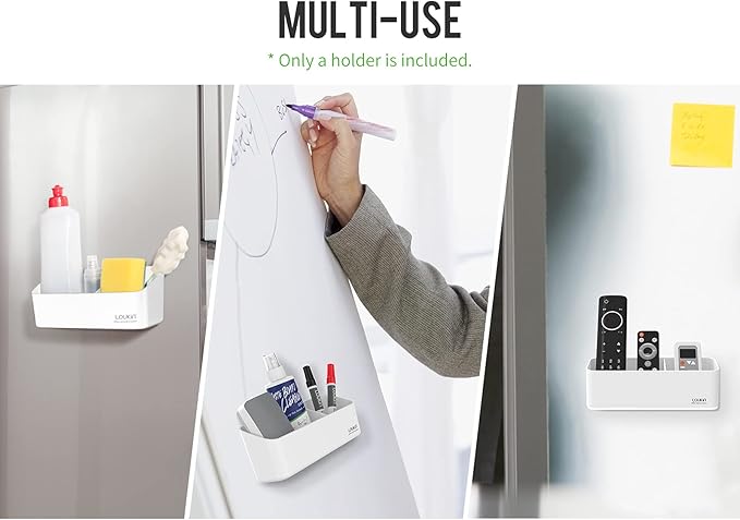 loukin Magnetic and Adhesive Marker Holder, Dry Erase Accessory Tray, Magnetic Storage Organizer for Whiteboard, Glass, or Refrigerators, 2 Pack (White)
