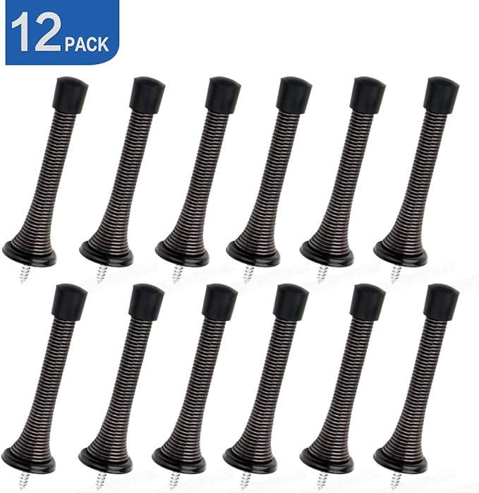 HOMOTEK 12 Pack Spring Door Stopper with Rubber Bumper Satin Nickel 3-1/8" Flexible Spring Heavy Duty Wall Door Stop Low Mounted Door Bumper for Home (Oil Rubbed Bronze)
