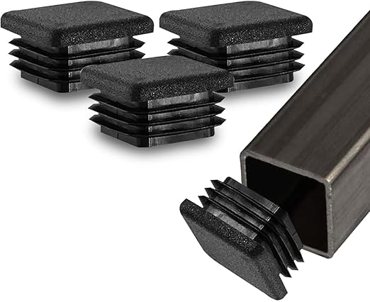 Prescott Plastics 1 1/4" (31.75mm) Outer Perimeter Ribbed Plastic Hole Plugs, Square Black Metal Tubing End Caps, Strong Furniture Leg Inserts, Impact & Weather Resistant, Made in The USA - 50 Pack