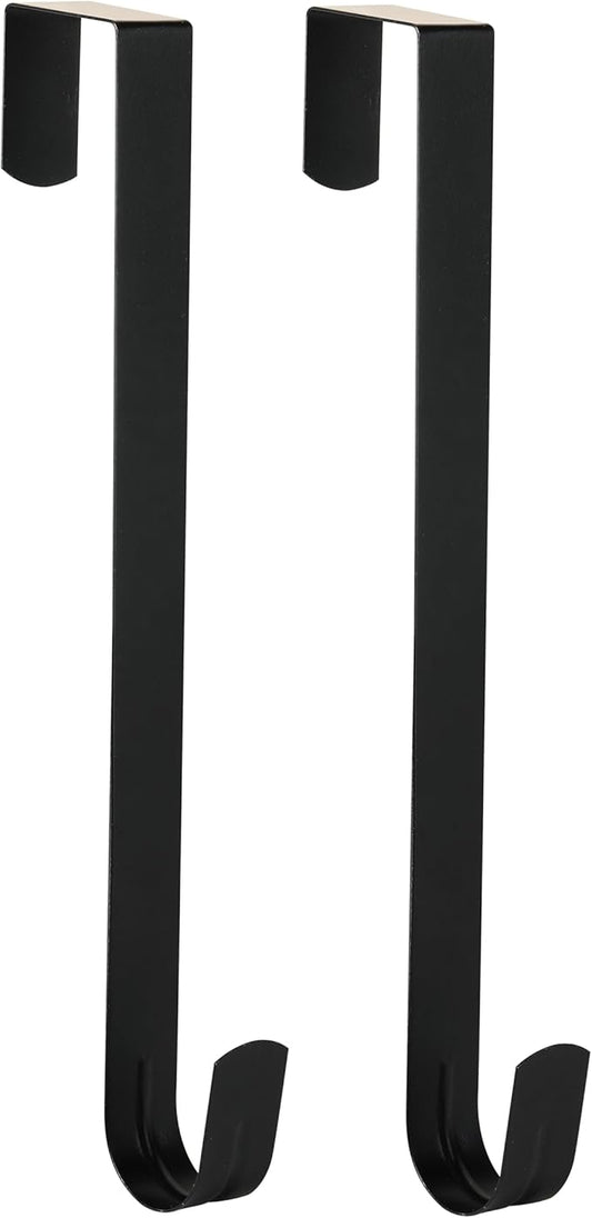 Wreath Hanger for Front Door, Slim Over The Door Hook, Easy to Use and Reusable Holiday Wreath Holder for Christmas, Thanksgiving, Halloween and Daily Décor (12" Black, 2)