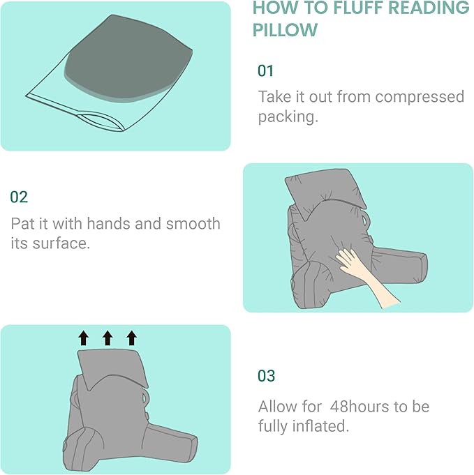 Portable Reading Pillows with Headrest for Bed Sitting Up(Lake Blue Oeko-Tex), Velvet Back Pillow with Arms & Pockets for Adults, Support Memory Foam Bed Pillow for Dorm/Watching/Gaming