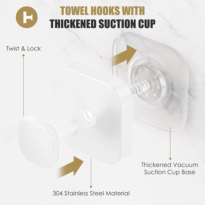 BKV Suction Cup Hooks for Shower, Heavy Duty Shower Hooks for Bathroom Wall, Glass Windows, Smooth Doors to Hang Towels, Robes, Coat, Reusable Suction Cup Wreath Hanger for Christmas Wreaths - White (2 Pack)