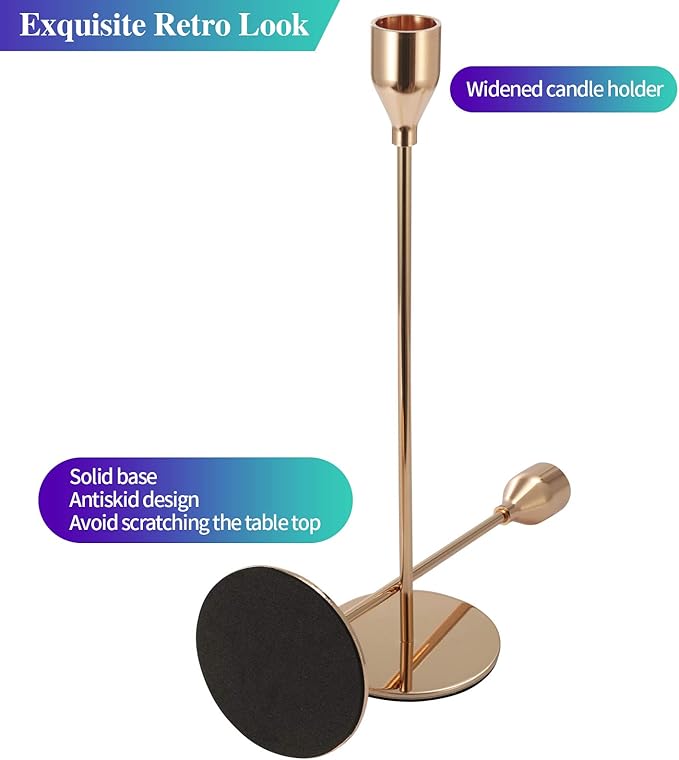 Set of 6 Pink Gold Candlestick Holders Pink Gold Candle Holder Taper Candle Holders Candle Holders Decorative Candlestick Holder for Home Decor, Wedding, Dinning, Party, Anniversary (Gold)