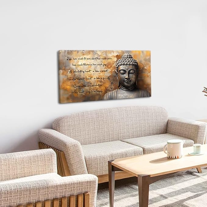 ZESTRILIA Zen Buddha Wall Art for Living Room Office Tan Brown Buda Life Quotes Canvas Painting Prints Calming Buddhist Artwork Family Bedroom Decor (40x20 Inches)