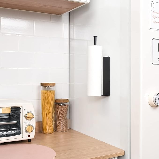 Paper Towel Holders Magnetic Steel Black Towel Roll Holders with Strong Magnetic Backing - Fit for Large Paper Towels-for Kitchen,Refrigerator,Grill,Garage,Shop