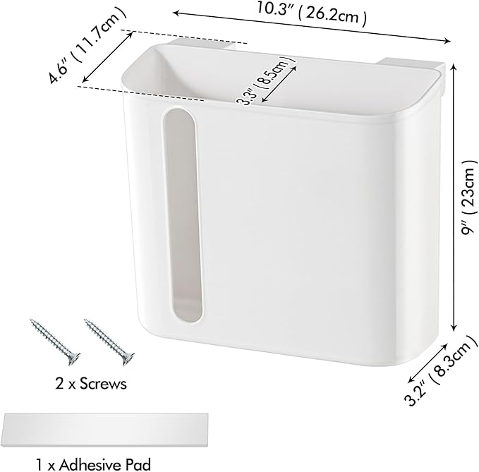 Poeland Multi-Purpose Over Cabinet Door Organizer, Under-Shelf Storage Organizer for Kitchen Wraps, Foils, and Paper Towel Dispenser, 1 Adhesive Pad and 2 Screws Included (White)