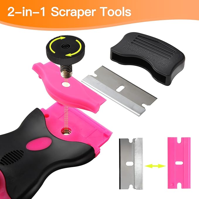 Razor Blade Scraper Tool Kit - 2Pack Razor Scrapers & 20Pcs Extra Blades, Plastic Paint Scraper Tool, Razor Scraper Tool for Glass Top Stove, Paint Scrappers for Cleaning Window, Cooktop, Oven, Floor