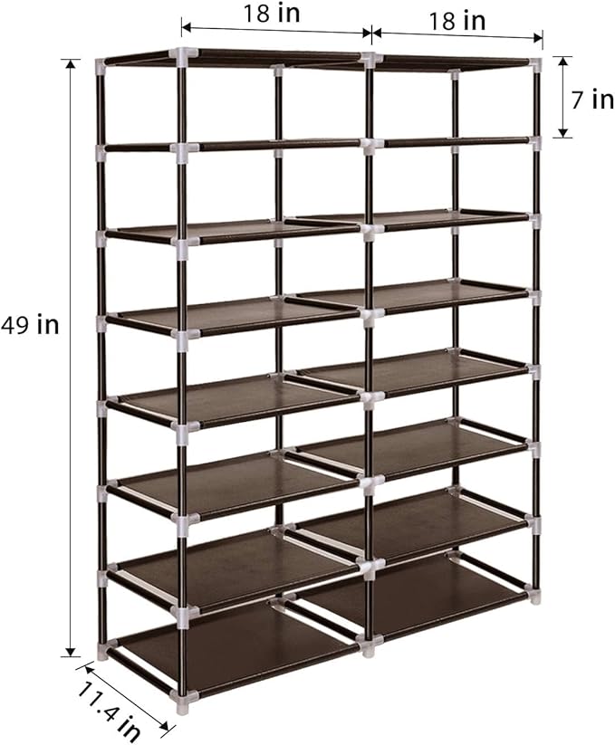 ERONE Shoe Rack Storage Organizer, 28 Pairs Portable Double Row with Nonwoven Fabric Cover Shoe Shelf Cabinet for Closet