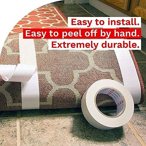 iPrimio NeverCurl Double Sided Extra Thick Rug Tape with Mesh Fabric - 2" by 90 Feet Roll - Anti Slip Non Skid Gripper Tape for Rugs, Mats, Pads, Runners - Indoors - Hardwood Tiles Laminates