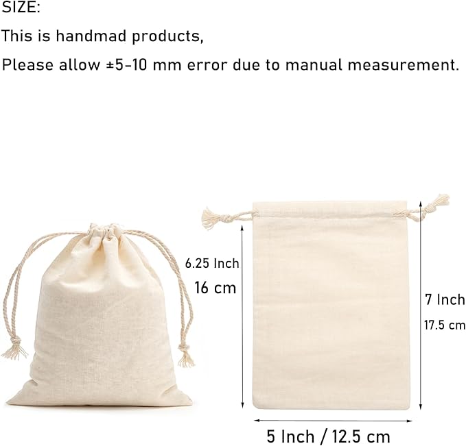 Tendwarm 50 Pieces 5x7 Inches Cotton Drawstring Bags Reusable Muslin Sachet Bag for Party Wedding Storage Home Supplies