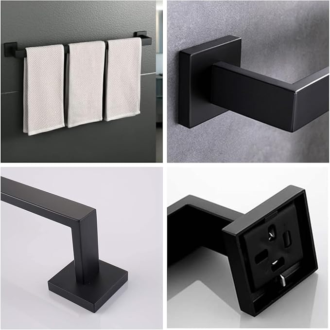 28 Inch Towel Bar for Bathroom 12/16/24/28/32/36 Inch Kitchen Towel Holder Matte Black Towel Rod Wall Mounted SUS304 Rustproof Towel Rack Modern Square Design (1, Matte Black, 28 Inch)