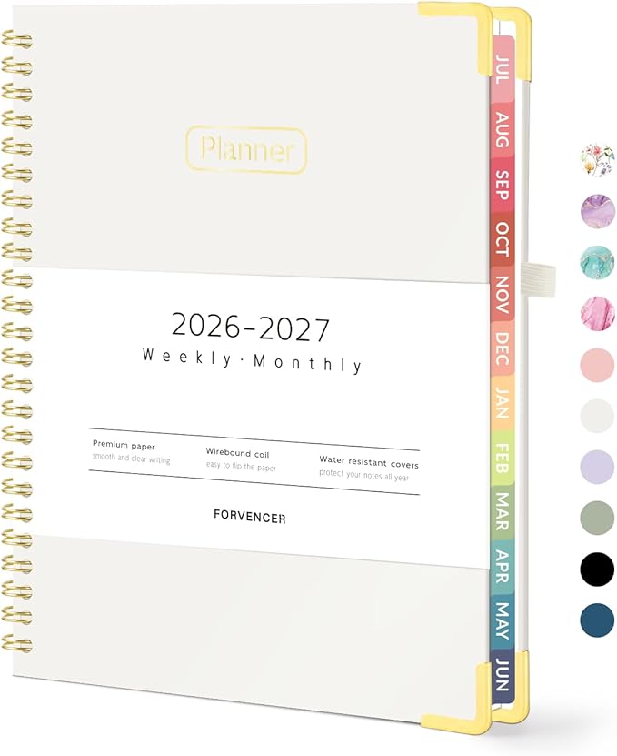 Forvencer Academic Planner 2026-2027, Hardcover Calendar Planner Weekly & Monthly, July 2026 - June 2027, 6" x 8", Daily Agenda with Tabs, College School Organizer for Student Teacher, Beige