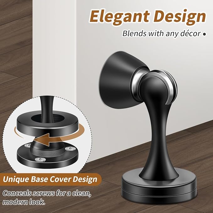 KOLAKO Door Stopper, Magnetic Door Stops, Brushed Satin, 2 Pack Black Magnetic Door Catch Holder to Keep Door Open, Stainless Steel Wall Floor Mounted Doorstop Without Adhesive Tape