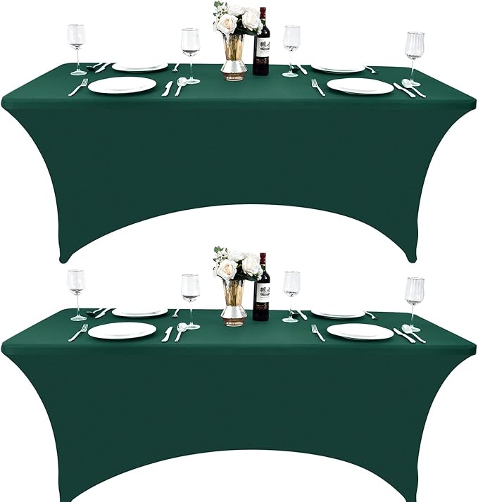 ZarzaaSik 2-Pack 4ft Spandex Table Covers for Rectangular Folding Tables - Wrinkle Resistant Stretch Tight Table Cloths - Ultimate Fitted Table Protector for Parties, Banquet, and Wedding