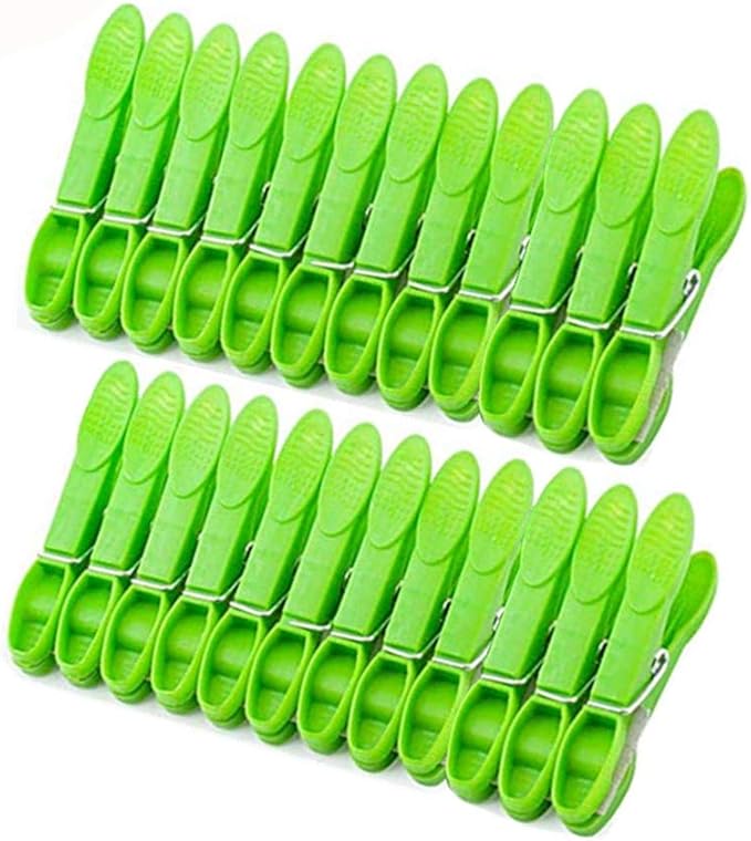 Sturdy Clothesline Pins for Drying Clothes Large Plastic Clothespins Hanger Clips Pegs Laundry Clamps 24 Pack Green