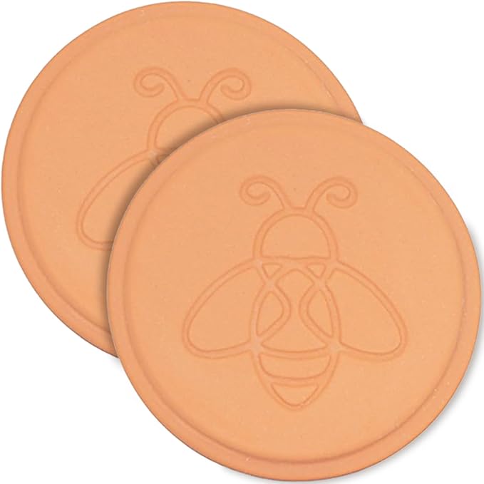 2PCS Terracotta Brown Sugar Keeper Brown Sugar Saver and Softener Disc to Maintain Food Moisture in Storage Container (Bee)