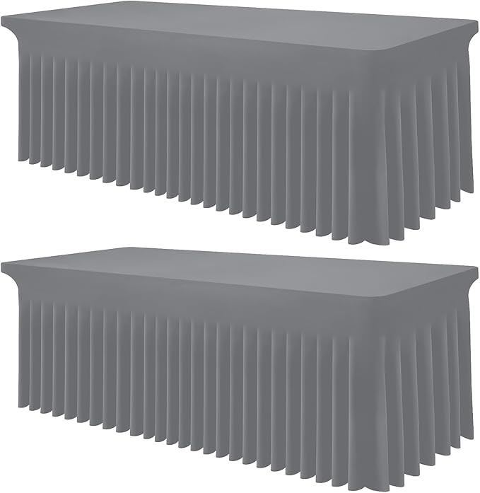 Smiry Spandex Tablecloth 2 Pack, Elastic Fitted Stretch Tablecloth for 4FT Rectangle Tables, Waterproof Washable Table Cover Skirt for Outdoor, Wedding, Banquet & Parties (Grey, 48Lx30Wx30H Inch)