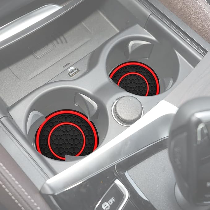 Car Cup Coaster Universal Automotive Waterproof Non-Slip Cup Holders Sift-Proof Spill Holder Car Interior Accessories 2 Pack Black & Red
