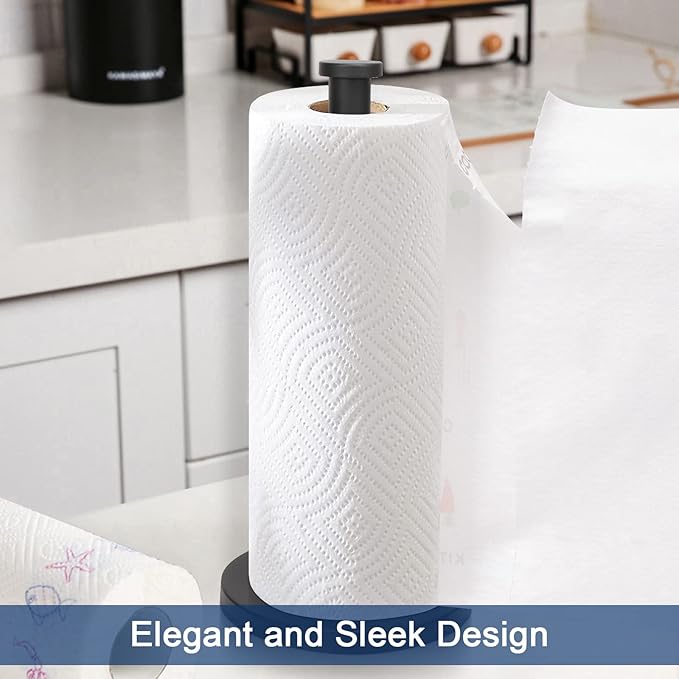 NearMoon Standing Paper Towel Holder, Kitchen Paper Towel Tissue Holder- for Bathroom Countertop, Standard or Jumbo-Sized Roll Paper (with Stainless Steel Base, Matte Black)