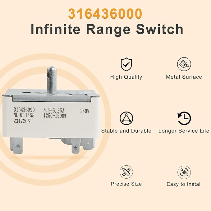 316436000 316021500 Surface Burner Control Switch Fits Frigidaire 6 Inch Range Surface Element Control Switch Replacement Replace Model: 1155394, EA1145039, PS1145039, AH1145039, AP3890378
