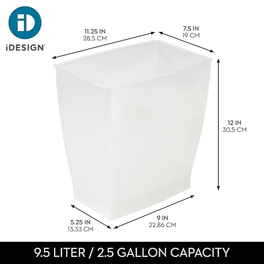 iDesign Small Plastic Bathroom Trash Can, Slim Rectangle Garbage Bin for Bedroom, Office, Dorm, 4-Pack, Frost
