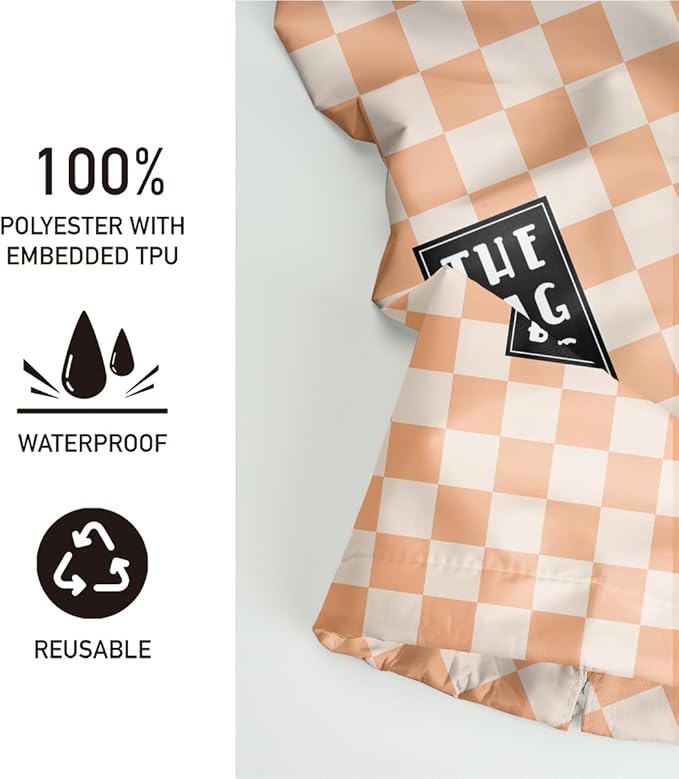 IHopes+ Plastic Bag Holder, Reusable and Washable Grocery Bag Organizer, for Home Kitchen Travelling Camping Decor, 1 Pack, Orange and White Checkerboard Pattern