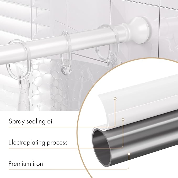 Amazer Spring Tension Shower Curtain Rod, 42-72 Inches Rust-Resistance Tension Curtain Rod Bathroom Rod, Adjustable Shower Curtain Rod No Drill, White