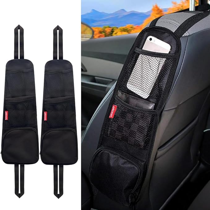 Luckybay Car Seat Side Organizer, Auto Seat Storage Hanging Bag, Phones, Drink, Stuff Holder with Mesh Pocket for Cars, SUV & Truck 2 Pack