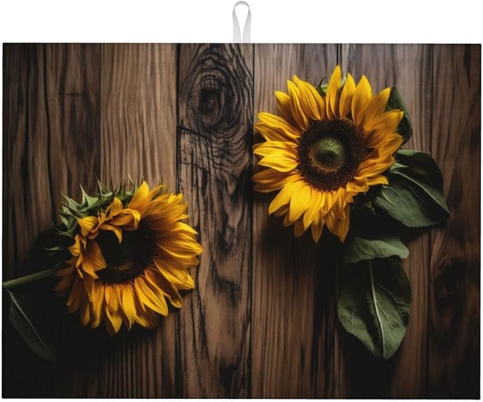 Sunflower (Helianthus Annuus) Dish Drying Mat for Kitchen Counter Decor 18x24 Inch Floral Absorbent Reversible Microfiber Dish Drying Pad Flower Dish Drainer Rack Mats for Coffee Bar