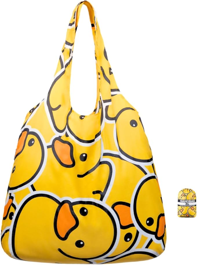 Nanobag Ultralight Heavy Duty Foldable Tote for Women & Men, Reusable Grocery & Travel Bag, Packable Collapsible Compact Market Essential (XL Duck)