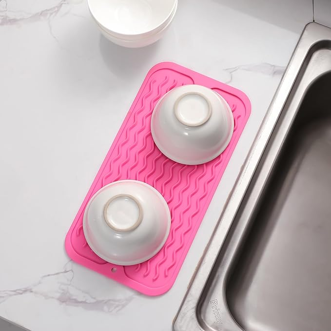 MicoYang Silicone Dish Drying Mat for Multiple Usage,Easy clean,Eco-friendly,Heat-resistant Silicone Mat for Kitchen Counter or Sink,Refrigerator or Drawer Liner Rose S 12 inches x 6 inches