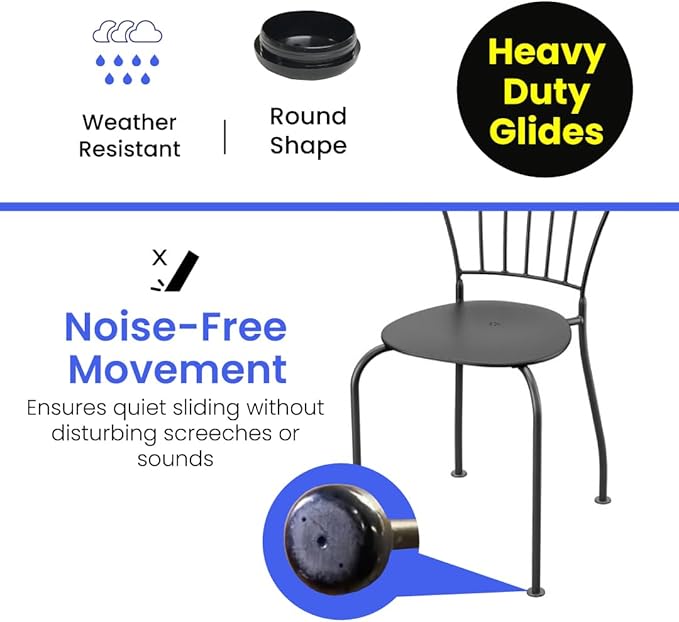 1-1/2" Deluxe Wrought Iron Patio Furniture Feet Glides, Round Plastic Chair Leg Caps, Floor Protector for Chairs, Pack of 25, Black