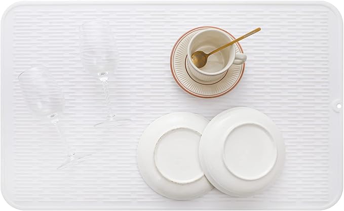 Silicone Dish Drying Mat for Multiple Usage, Easy Clean, Eco-friendly, Heat-resistant Silicone Mat for Kitchen Counter or Sink, Refrigerator or Drawer Liner White 3XL 28 inches x 18 inches