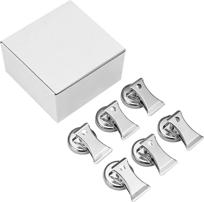 6 pcs Magnetic Clips for Refrigerator & Whiteboard, Heavy-Duty Stainless Steel Magnet Clips, 32mm Fridge Magnets Memo Note Clips, Suitable for Office and Kitchen