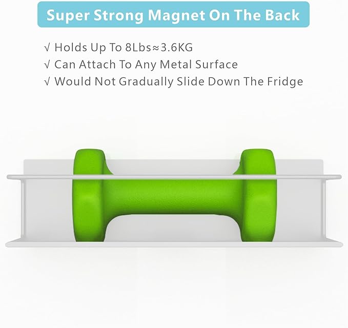 Magnetic Spice Rack For Refrigerator, Space Saving Magnetic Shelf For Fridge White 4 Pack